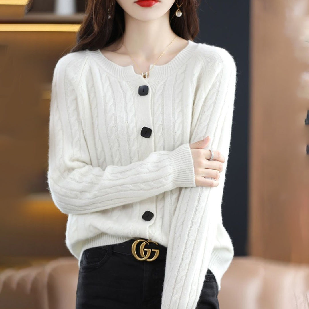 Lily Cardigan Femme Boutonné Confort Décontracté Hiver Maille Torsadée Avec Grands Boutons