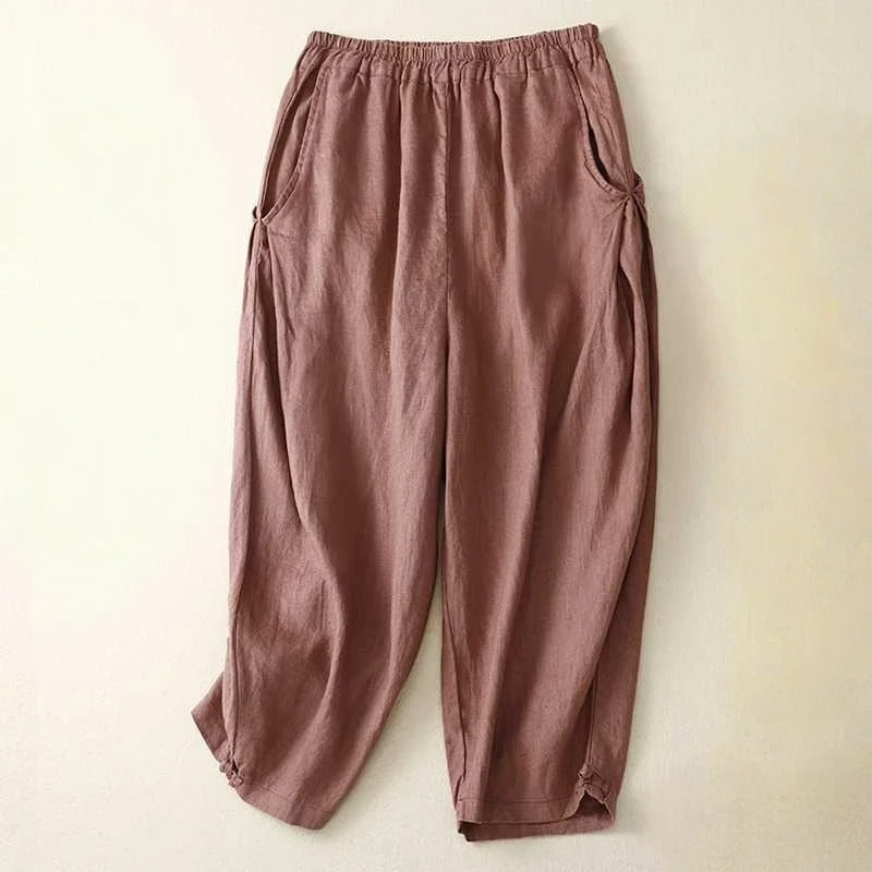 Pantalon Kaia En Lin Décontracté Avec Taille Elastique Et Bas Fuselé Pour Finition Douce Et Naturelle
