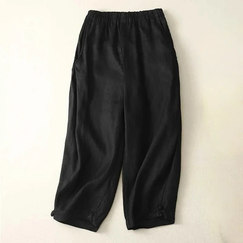 Pantalon Kaia En Lin Décontracté Avec Taille Elastique Et Bas Fuselé Pour Finition Douce Et Naturelle