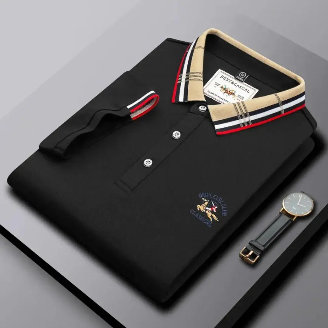 Polo Classique Kairo Pour Homme Par Amawinc Marine Avec Col Contrasté Rayé Et Boutonnage À Trois Boutons