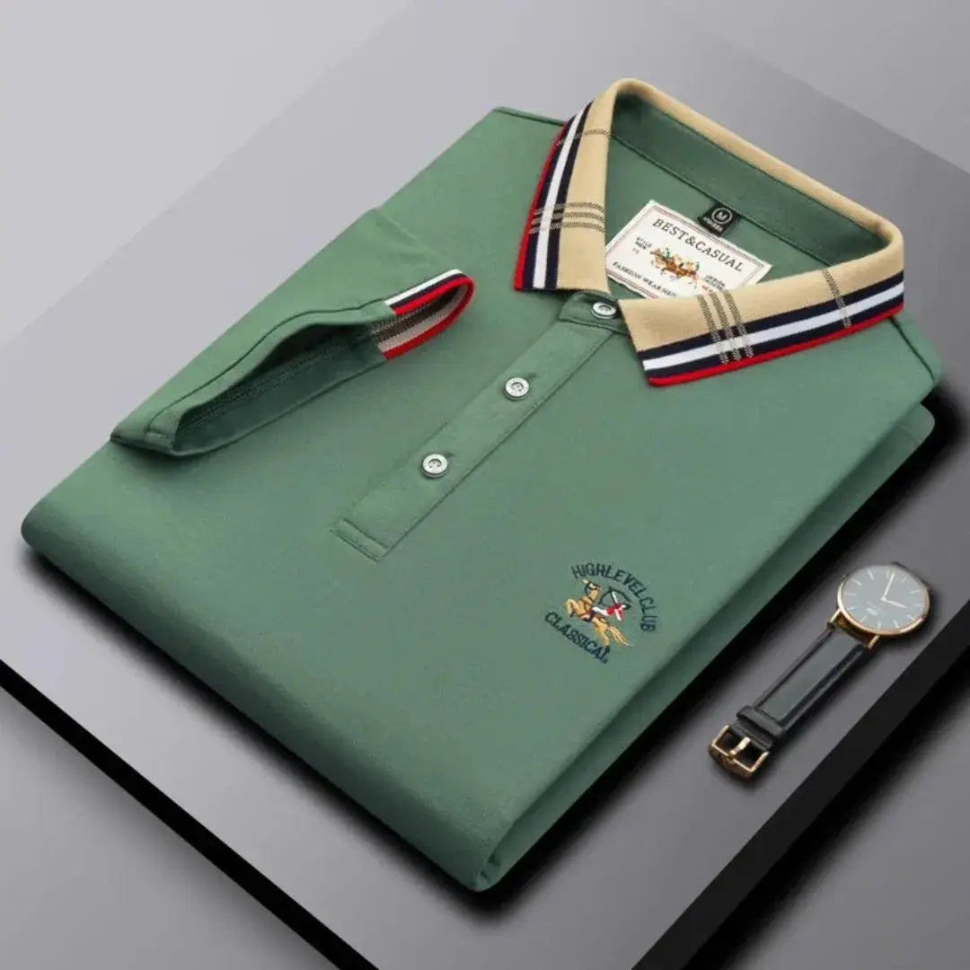 Polo Classique Kairo Pour Homme Par Amawinc Marine Avec Col Contrasté Rayé Et Boutonnage À Trois Boutons