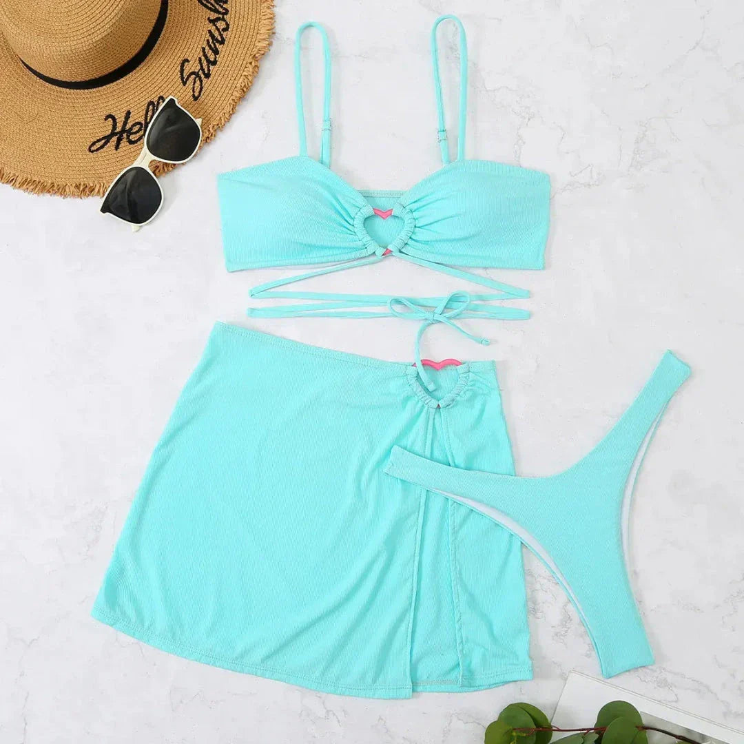 Kath Ensemble Bikinis Trois Pièces Cœur Anneau Maillot De Bain Pour Femme Confortable