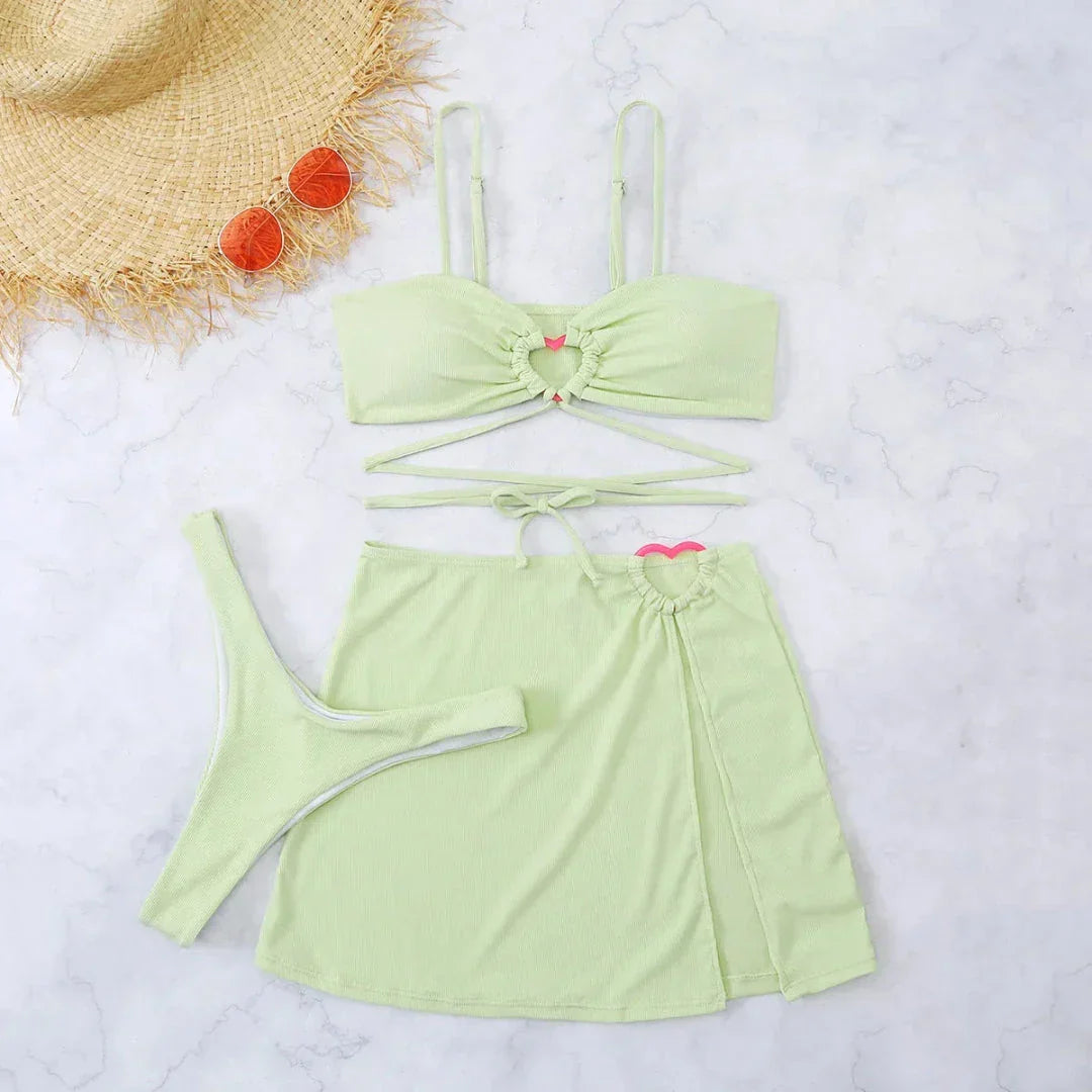 Kath Ensemble Bikinis Trois Pièces Cœur Anneau Maillot De Bain Pour Femme Confortable