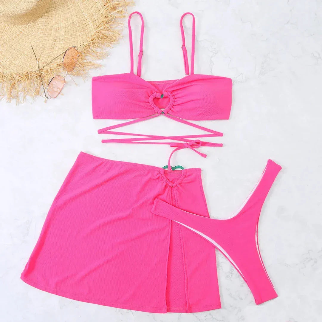 Kath Ensemble Bikinis Trois Pièces Cœur Anneau Maillot De Bain Pour Femme Confortable