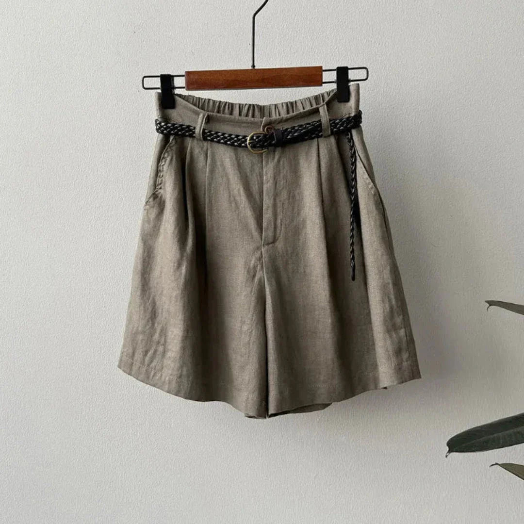 Shorts Lin Respirants Kayla À Taille Haute Avec Ceinture Tressée Pour Été Chic Et Confortables