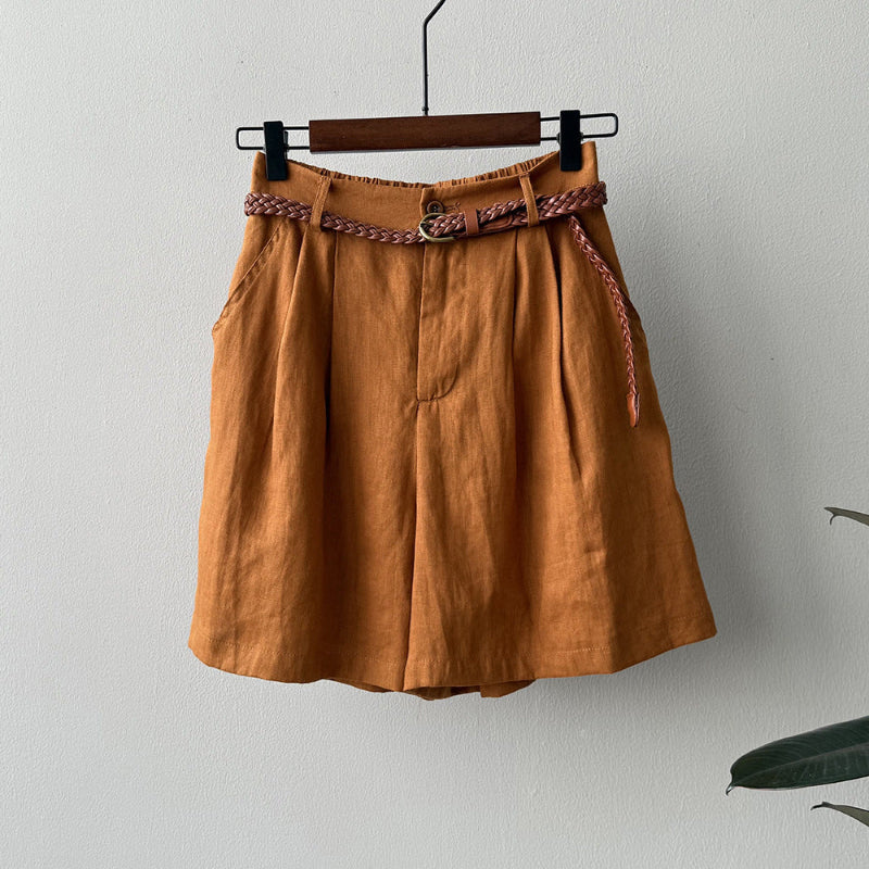 Shorts En Lin Kayla Avec Ceinture Tressée Amovible Pour Un Style Décontracté D'Été