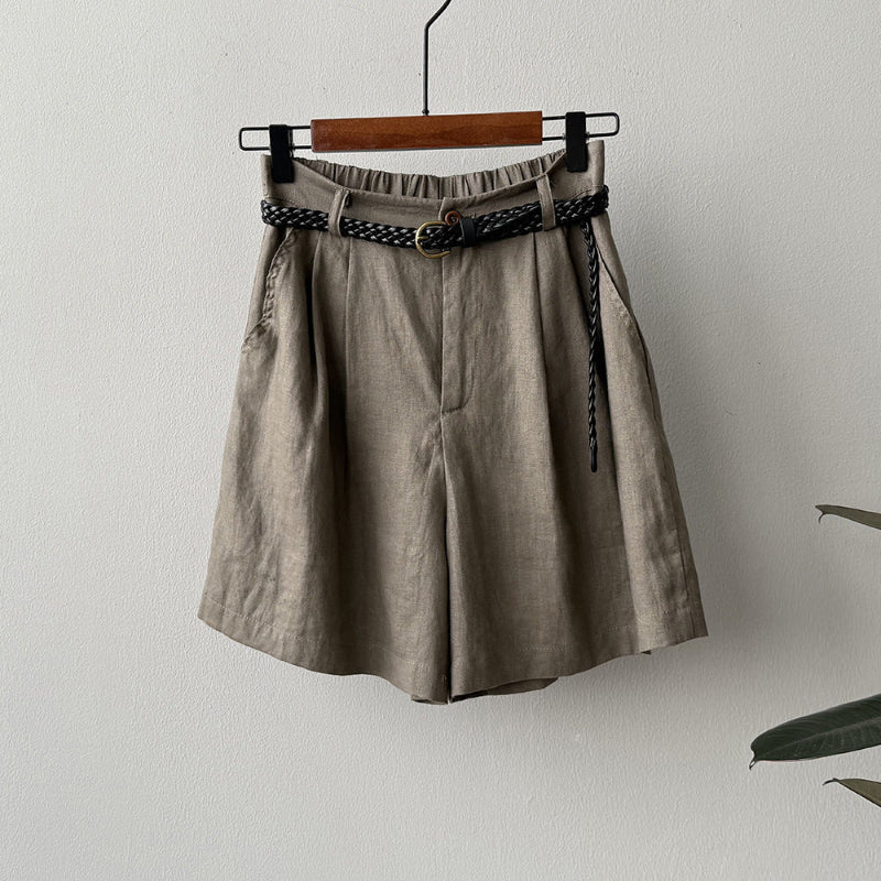 Shorts En Lin Kayla Avec Ceinture Tressée Amovible Pour Un Style Décontracté D'Été
