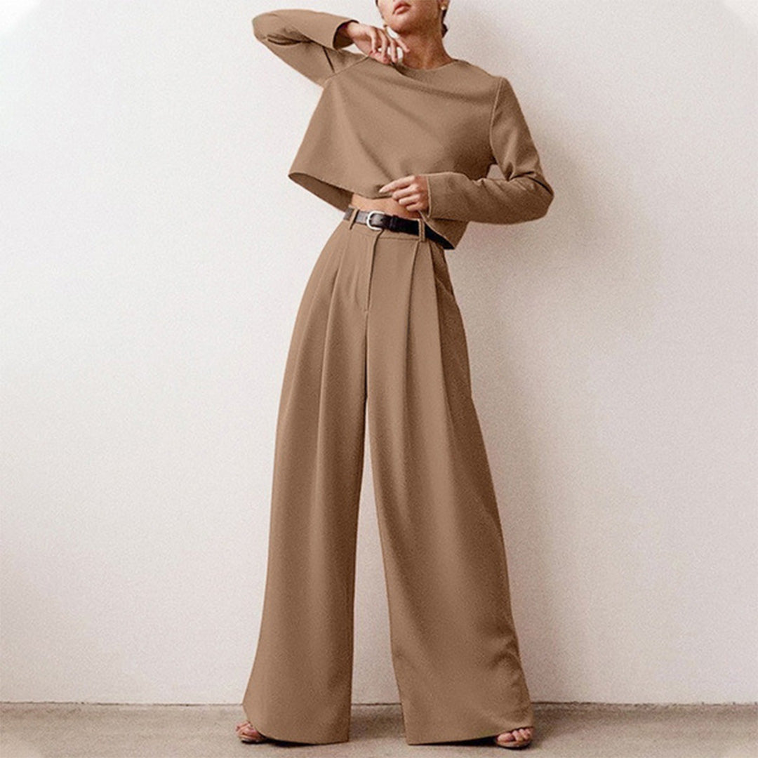 Lily Ensemble Deux Pièces Décontracté Pour Femme Haut Court Et Pantalon Large Coupe Contemporaine