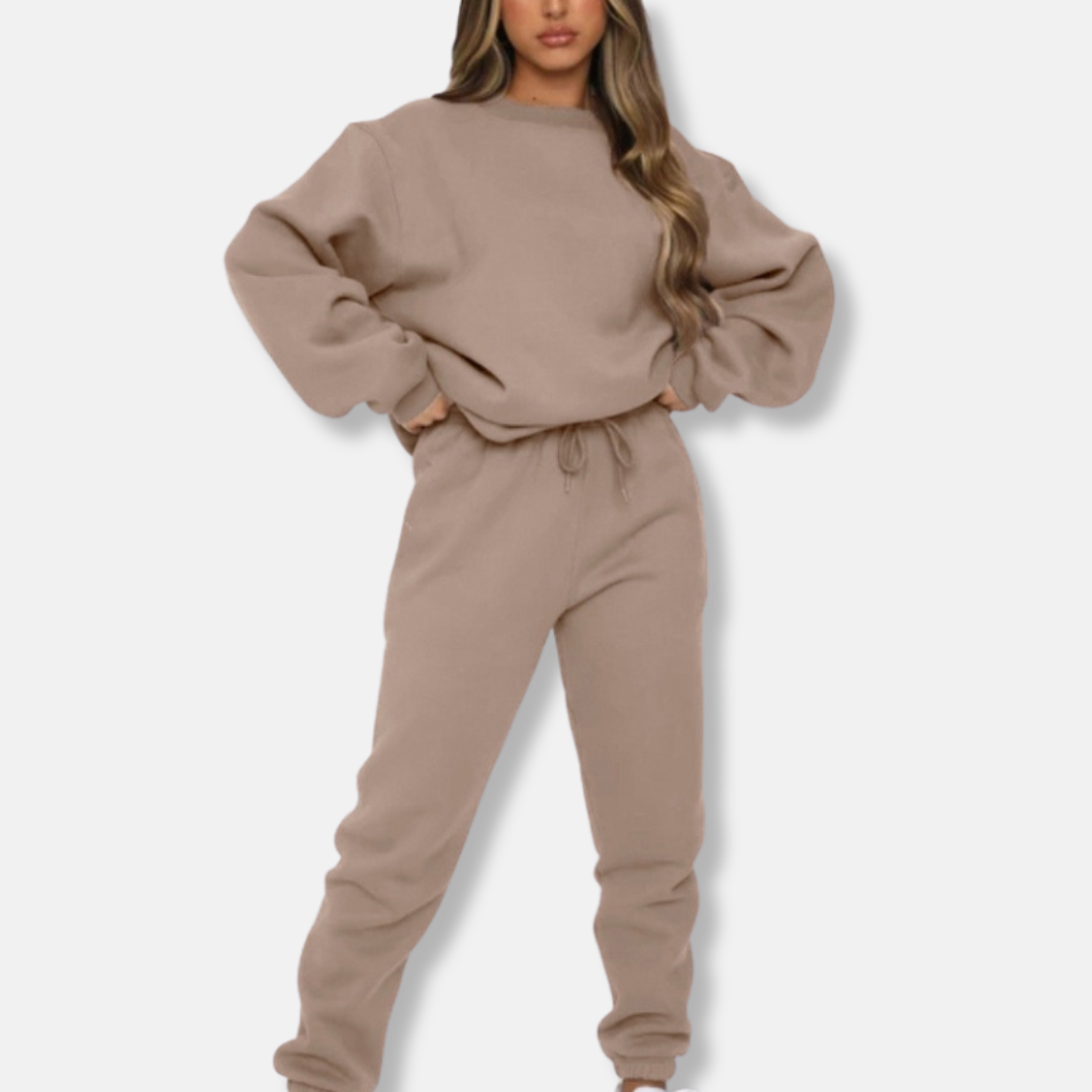 Ensemble Deux Pièces Femme En Mélange De Coton Avec Coupe Décontractée Et Ceinture Élastique À Cordon