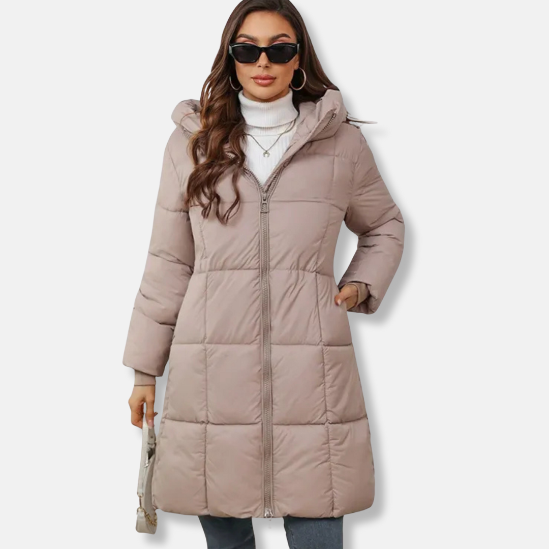 Manteau Matelassé Pour Femme Isolé À Capuche Longueur Au Dessus Du Genou Élégant Et Chaud