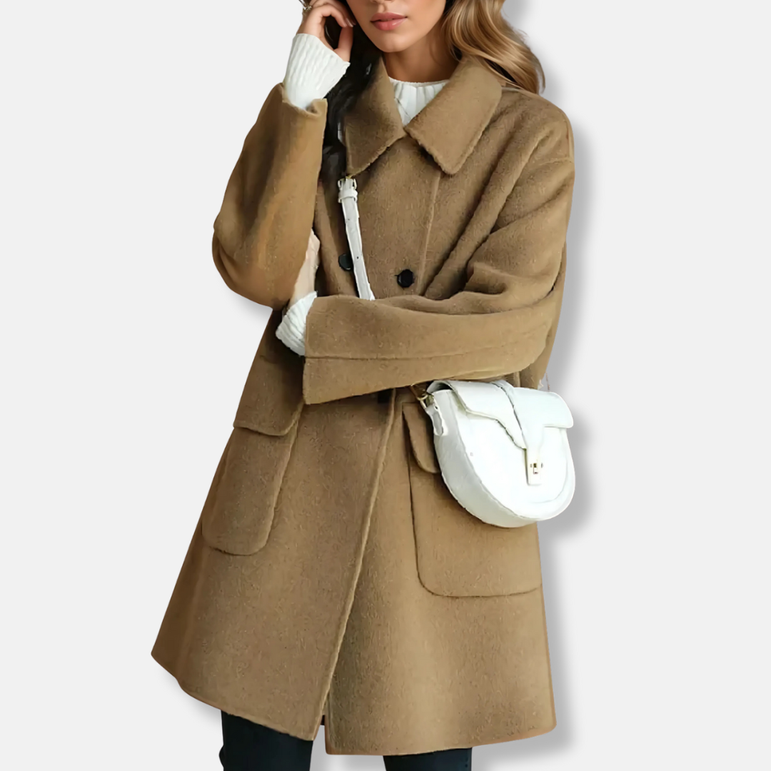 Manteau Femme En Laine Mi-Long Double Boutonnage Revers À Entaille Style Classique Élégant