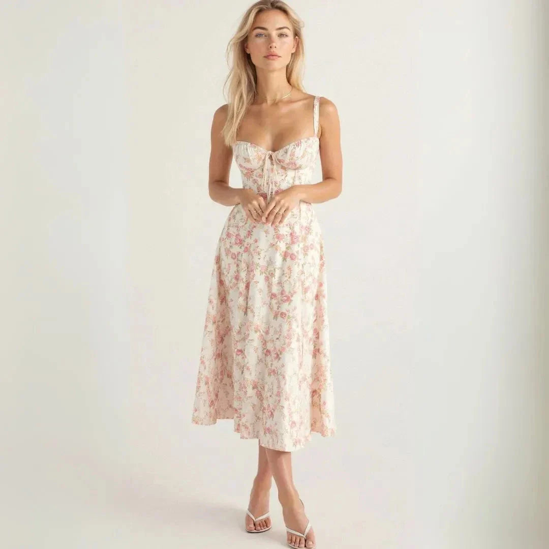 Robe Midi Bustier Kiana Été Waylynn Silhouette Florale Corset Inspiré Pour Fêtes