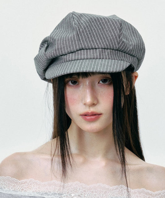 Chapeau breton octogonal à rayures grises minimaliste coréen - Amawinc