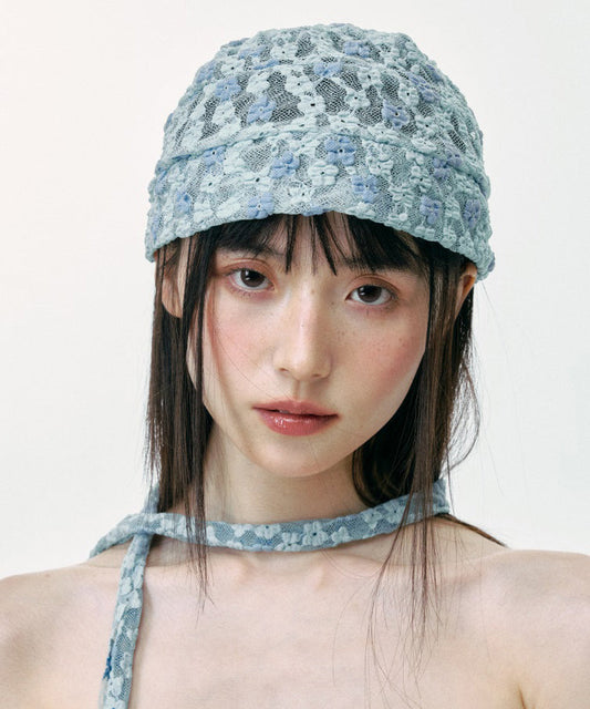 Chapeau boonie respirant en dentelle fine à fleurs bleues, version coréenne - Amawinc