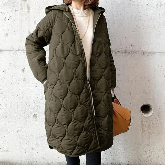 Parka Femme Amawinc Matelassee À Capuche Oversized Longueur Genou Pour Automne Hiver Confortable