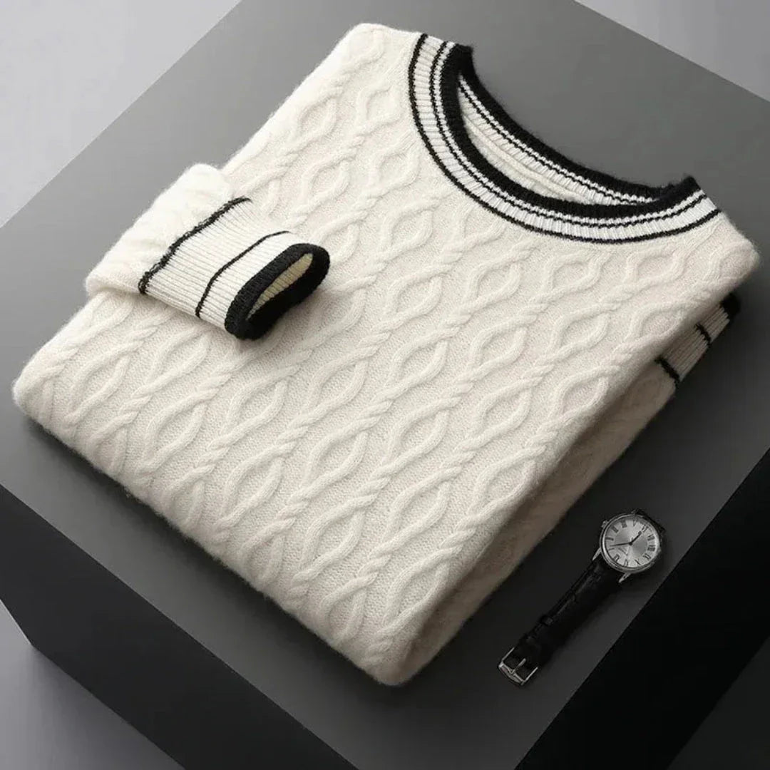 Pull En Cachemire Kylie Maille Câble Élégante Avec Bordures Côtes Contrastées Pour Un Style Décontracté Chic