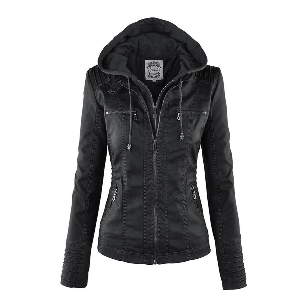 Veste Biker Femme Julia Capuche Zipée en Faux Cuir Confortable Décontractée pour un Style Moderne