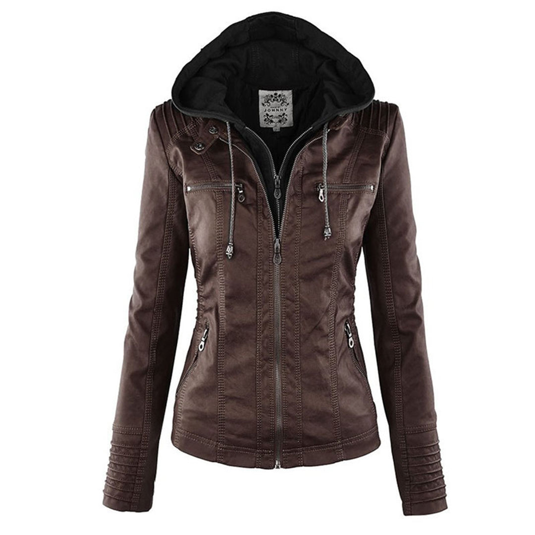 Veste Biker Femme Julia Capuche Zipée en Faux Cuir Confortable Décontractée pour un Style Moderne