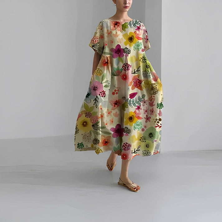 Robe Midi Florale Décontractée Pour Femmes Jacklyn Style Confort Élégant Pour Tous Les Jours