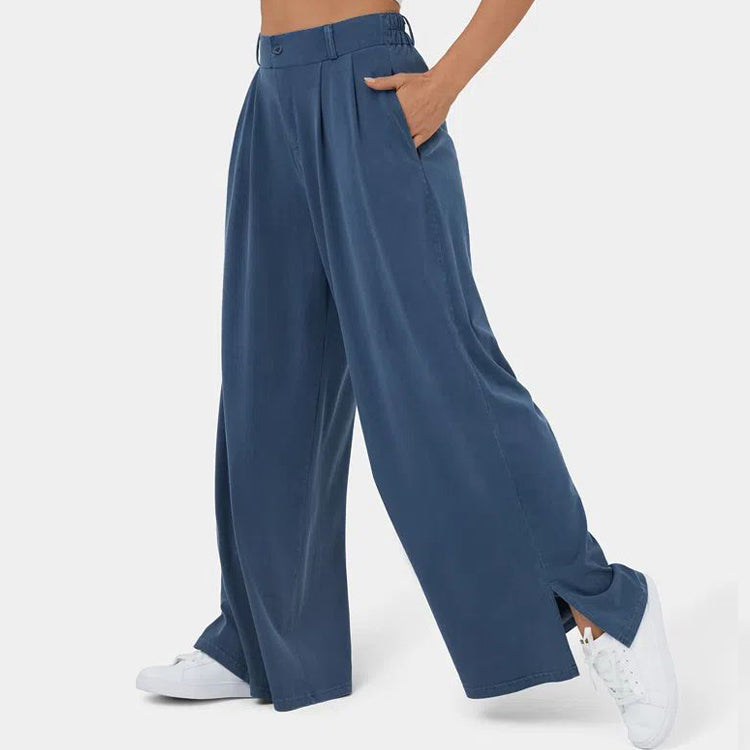 L'Élégance Minimaliste par Valentina Rossi Pantalon Taille Haute Sculpte Silhouette en Couleurs Neutres pour Femme