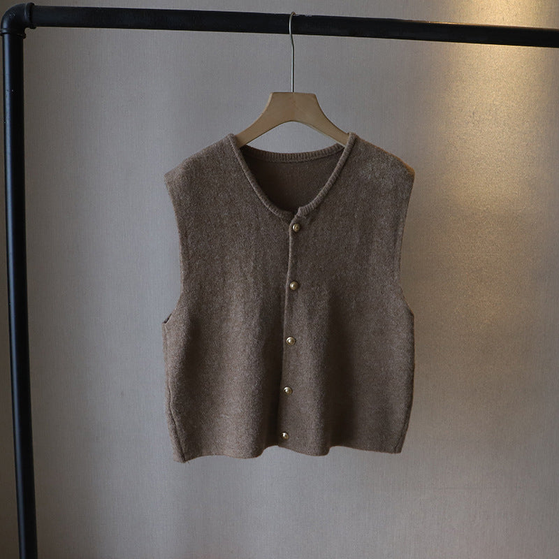 Gilet Tricoté Pour Femme En Mélange De Laine Coupe Regular Court Bouton Devant Pour Superposer