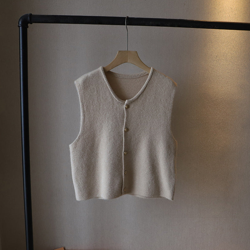 Gilet Tricoté Pour Femme En Mélange De Laine Coupe Regular Court Bouton Devant Pour Superposer