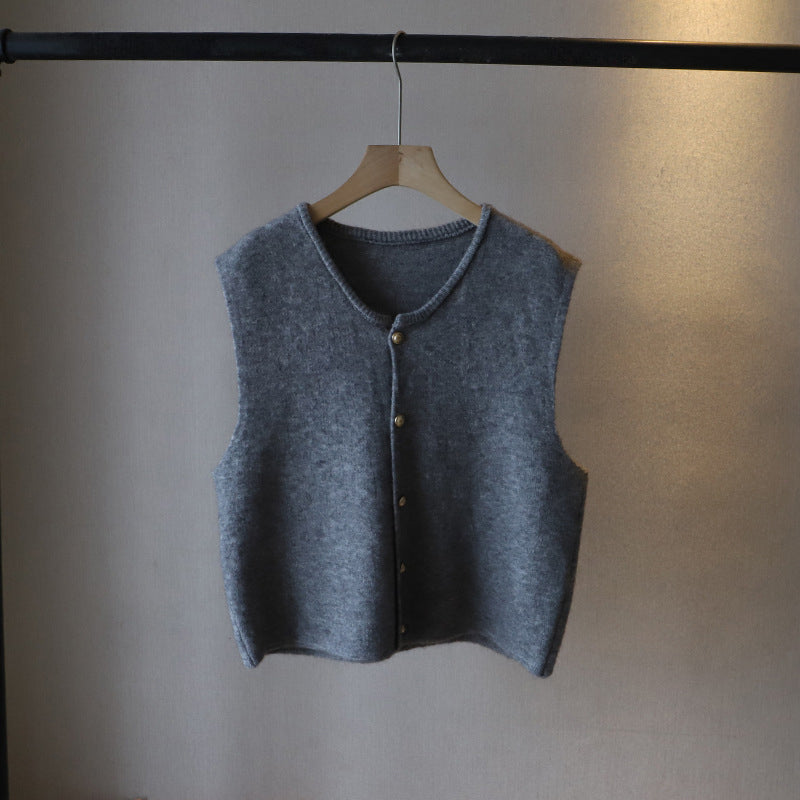 Gilet Tricoté Pour Femme En Mélange De Laine Coupe Regular Court Bouton Devant Pour Superposer