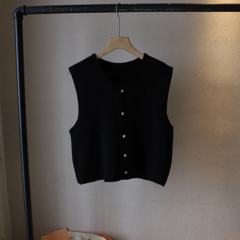 Gilet Tricoté Pour Femme En Mélange De Laine Coupe Regular Court Bouton Devant Pour Superposer