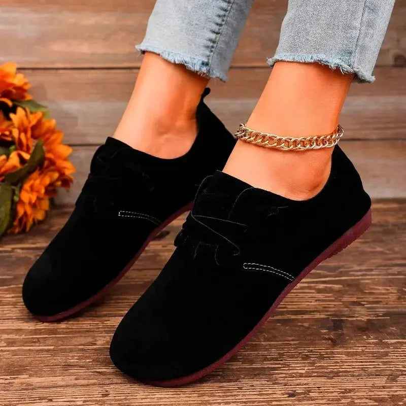 Chaussures Plates Noires À Lacets Pour Femmes Confort Quotidien Élégantes Et Polyvalentes