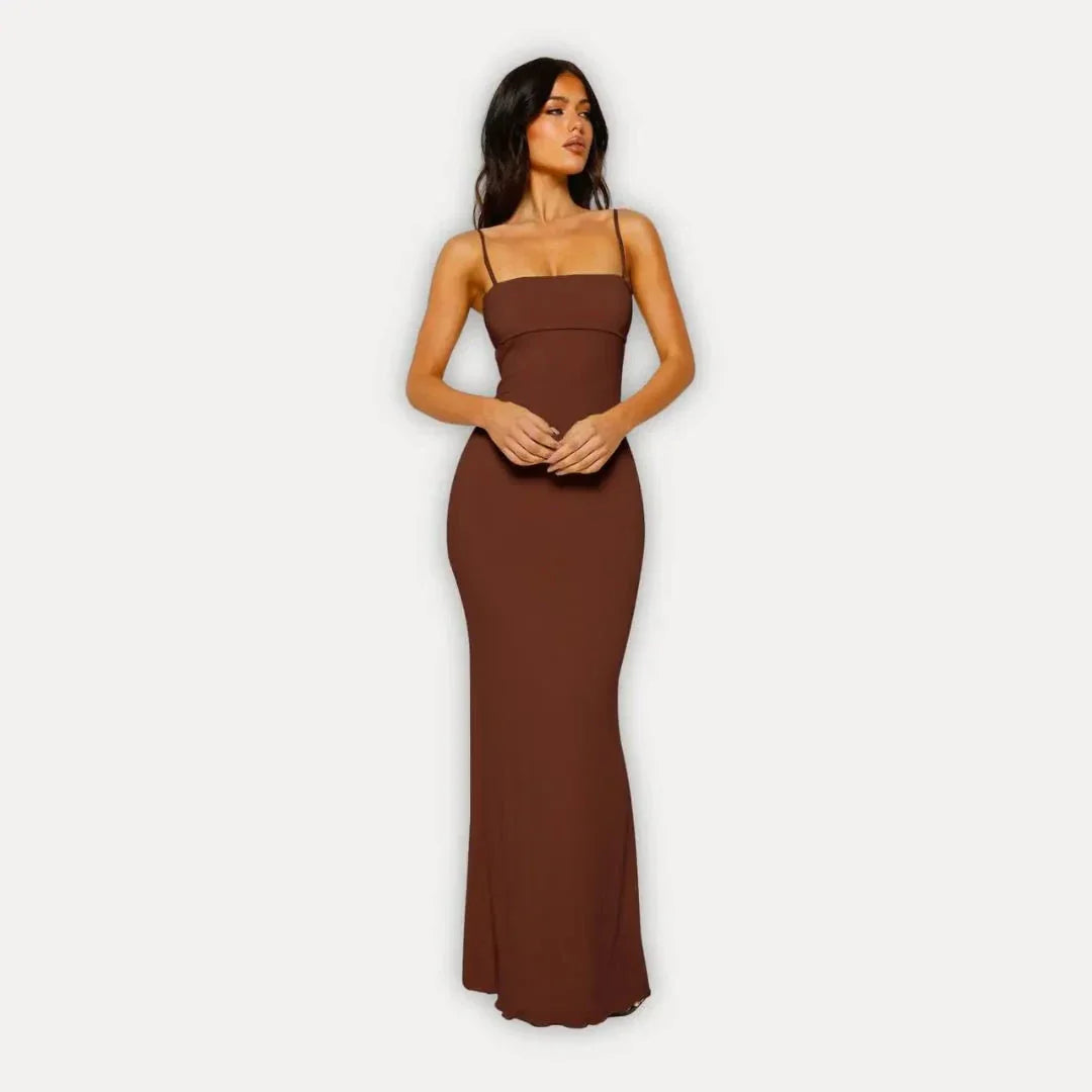 Waylynn Lana Robe Maxi Bodycon À Bretelles Spaghetti Élégance Minimaliste Pour Jour Et Nuit