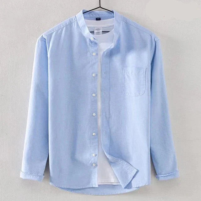 Chemise Homme Amawinc Manches Longues Col Mao Fermeture Boutons Poche Poitrine Coupe Classique Élégante