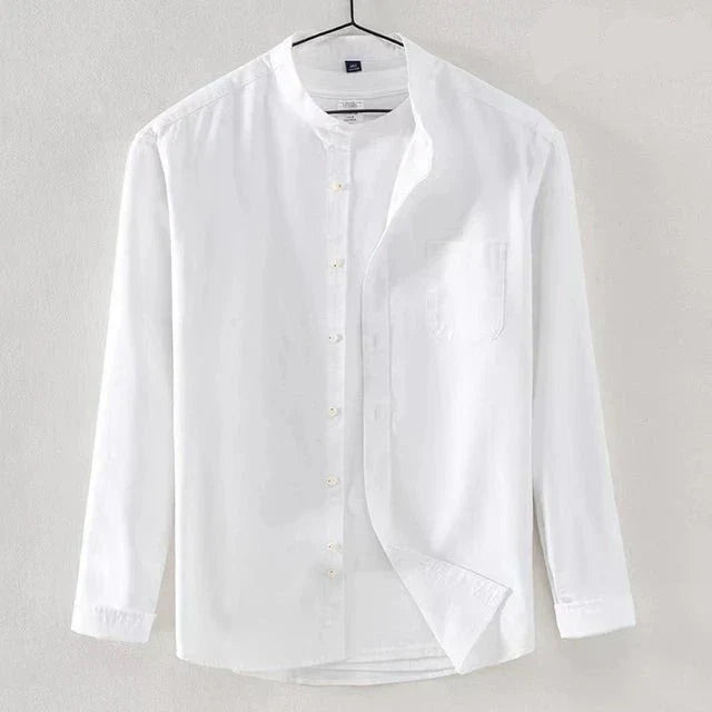 Chemise Homme Amawinc Manches Longues Col Mao Fermeture Boutons Poche Poitrine Coupe Classique Élégante