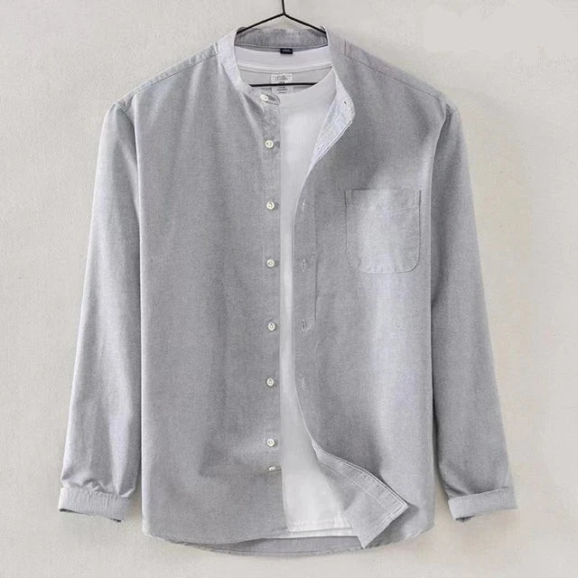 Chemise Homme Amawinc Manches Longues Col Mao Fermeture Boutons Poche Poitrine Coupe Classique Élégante