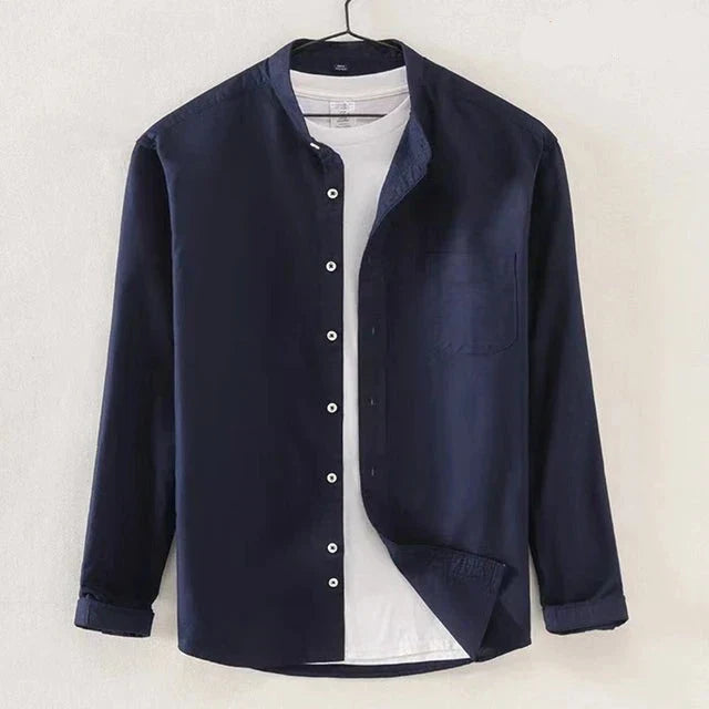 Chemise Homme Amawinc Manches Longues Col Mao Fermeture Boutons Poche Poitrine Coupe Classique Élégante