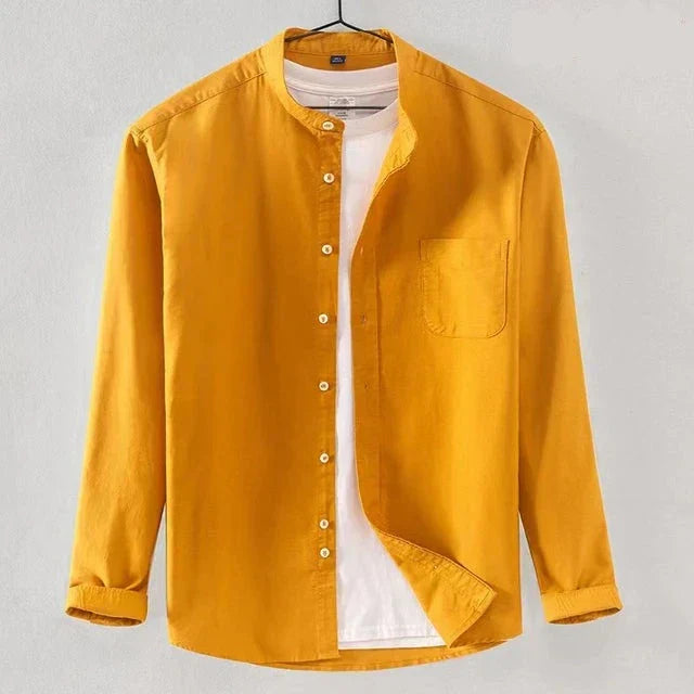 Chemise Homme Amawinc Manches Longues Col Mao Fermeture Boutons Poche Poitrine Coupe Classique Élégante