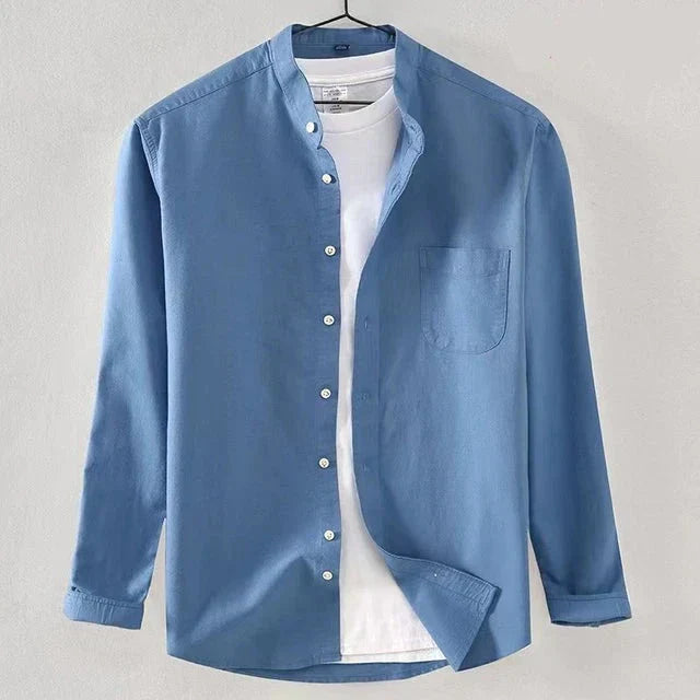 Chemise Homme Amawinc Manches Longues Col Mao Fermeture Boutons Poche Poitrine Coupe Classique Élégante