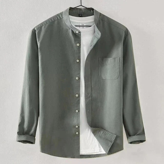 Chemise Homme Amawinc Manches Longues Col Mao Fermeture Boutons Poche Poitrine Coupe Classique Élégante