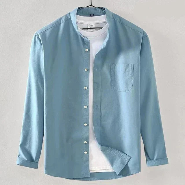 Chemise Homme Amawinc Manches Longues Col Mao Fermeture Boutons Poche Poitrine Coupe Classique Élégante