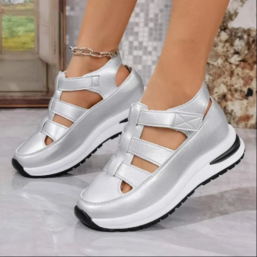 Sandales À Plateforme Avec Découpe En Faux Cuir Et Fermeture Velcro Pour Femmes Confort Quotidien