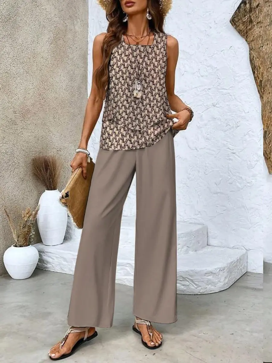 Ensemble Haut Superposé Et Pantalon Large Pour Femmes Taille Plus Élégance Estivale Sans Effort