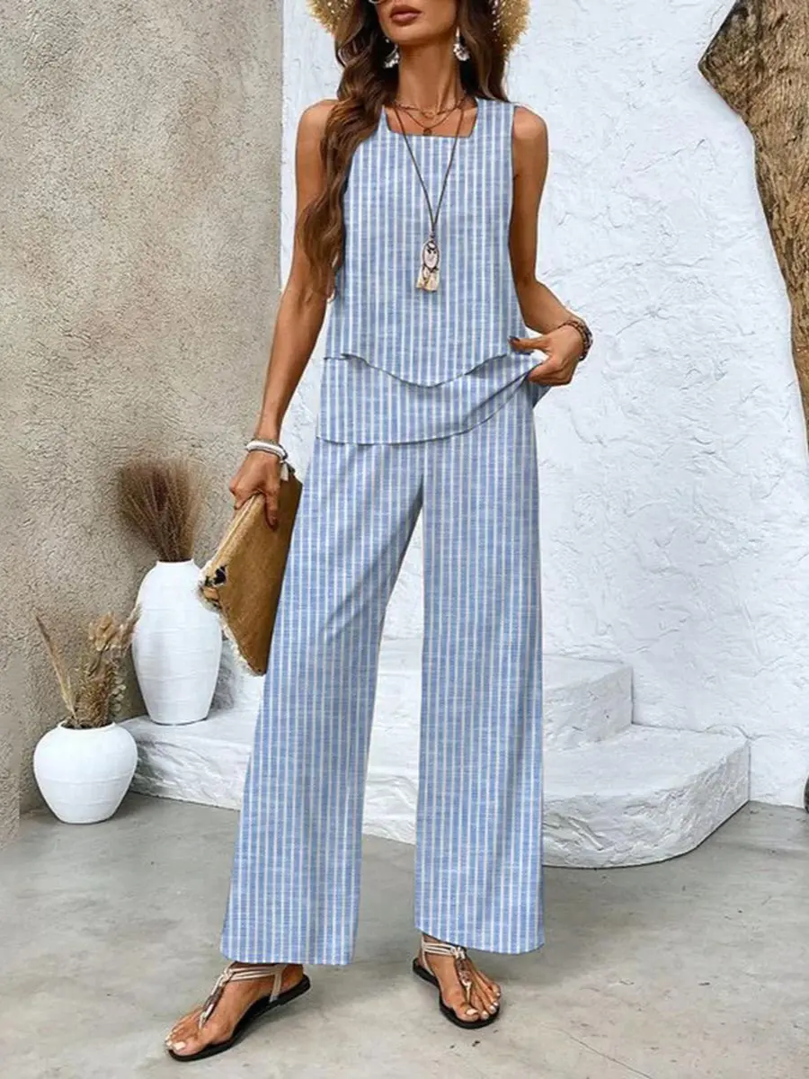 Ensemble Haut Superposé Et Pantalon Large Pour Femmes Taille Plus Élégance Estivale Sans Effort