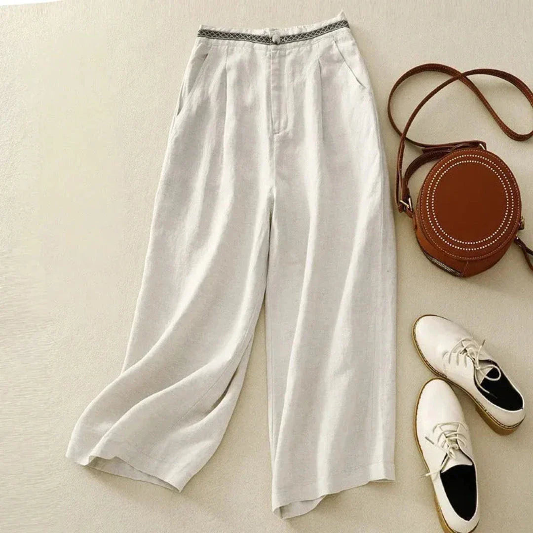 Pantalon Layla À Jambe Large Avec Taille Élastique En Tissu Polyester Mélangé Amawinc