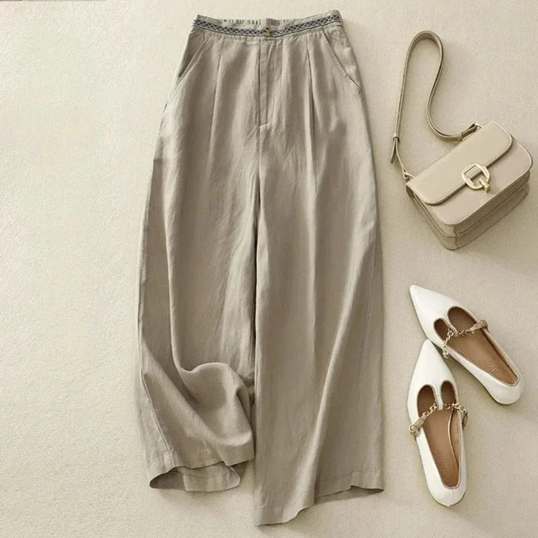 Pantalon Layla À Jambe Large Avec Taille Élastique En Tissu Polyester Mélangé Amawinc