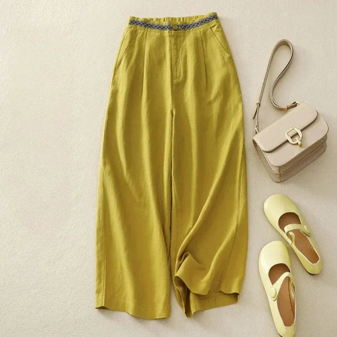 Pantalon Layla À Jambe Large Avec Taille Élastique En Tissu Polyester Mélangé Amawinc