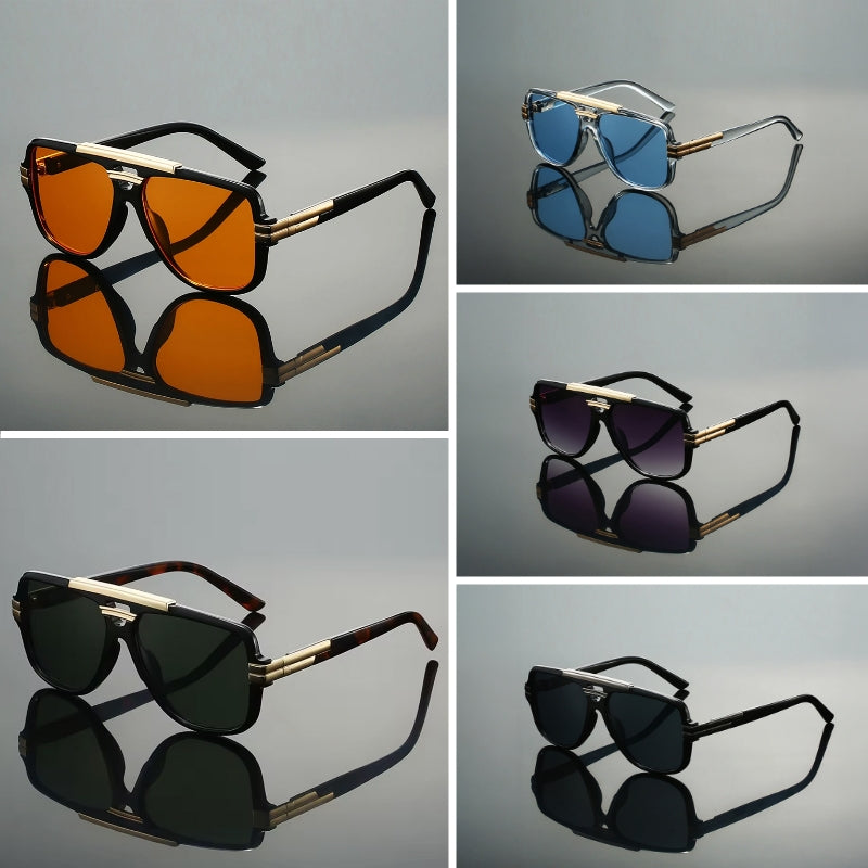 Lunettes De Soleil Leclaire Lumen Cadre Géométrique Acétate Or Doré Détails Métalliques Verres Variés