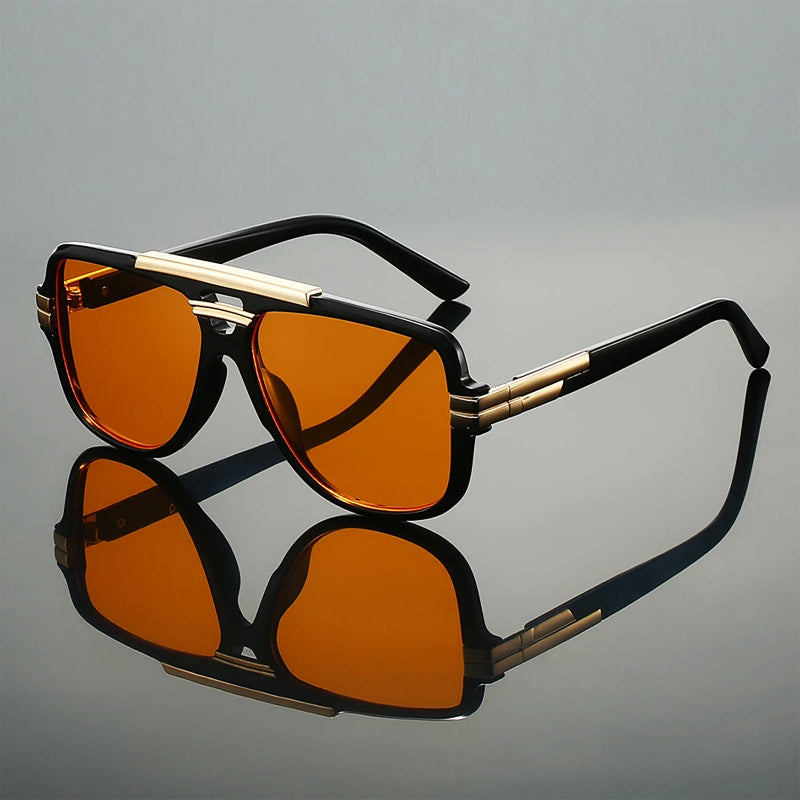 Lunettes De Soleil Leclaire Lumen Cadre Géométrique Acétate Or Doré Détails Métalliques Verres Variés