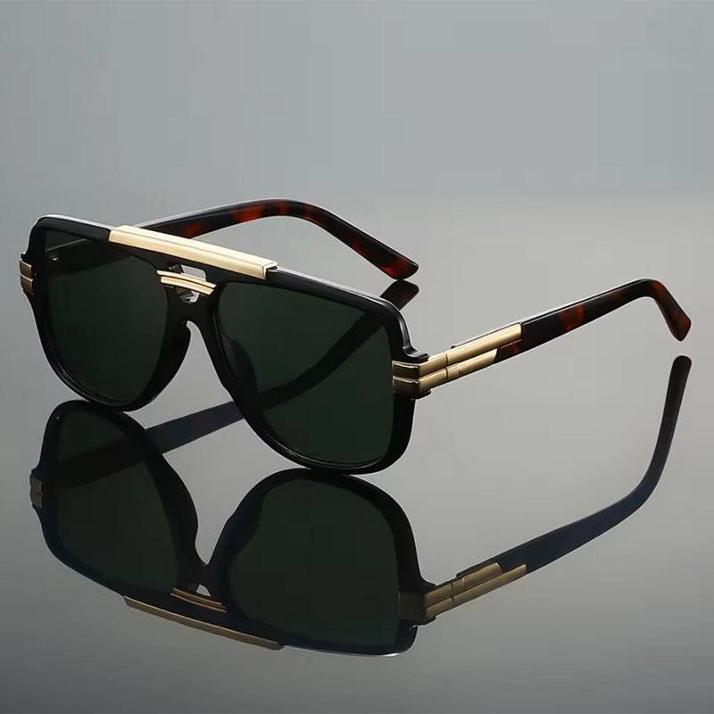 Lunettes De Soleil Leclaire Lumen Cadre Géométrique Acétate Or Doré Détails Métalliques Verres Variés