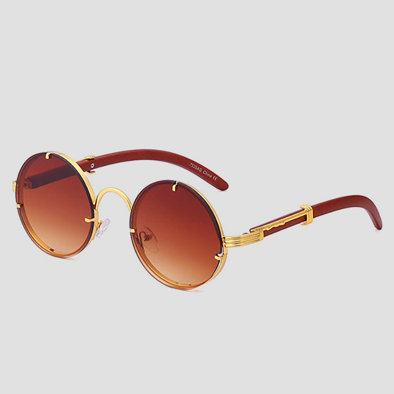 Lennon Lunettes De Soleil Rétro Rondes Sans Monture Détails Or Raffinés Steampunk