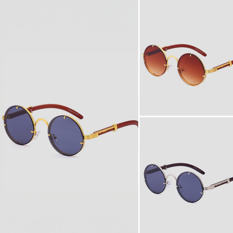 Lennon Lunettes De Soleil Rétro Rondes Sans Monture Détails Or Raffinés Steampunk