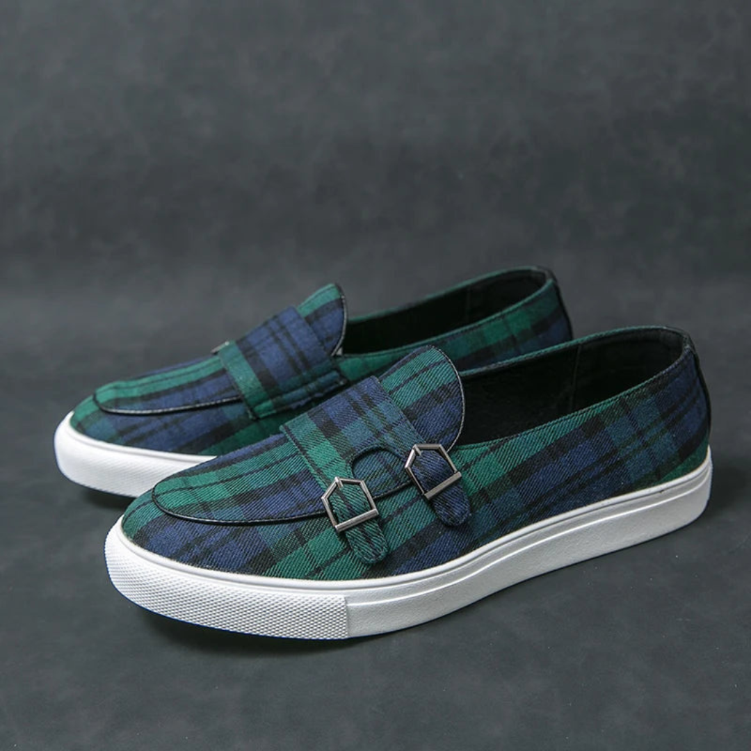 Mocassins Slip On Lennox En Toile Tartan À Doublure EVA Et Semelle Extérieure En Caoutchouc